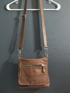 Fossil Brown Pebble Leather Crossbody Organizer Saddle Bag Unisex Women/ Man Bag